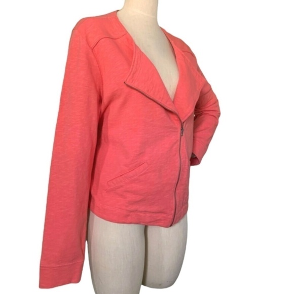 Torrid Knit Moto Zip Crop Jacket 100% Cotton SZ 1 (14/16/1X) Sunkist Coral #247E - Picture 3 of 8